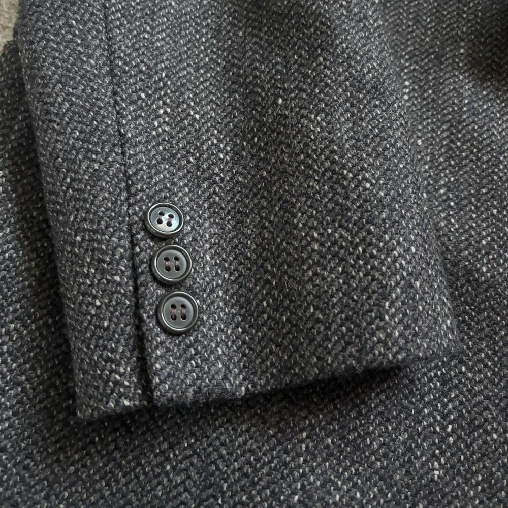 90s Mani Giorgio Armani Silk Wool Tweed Blazer Men 46L Gray Brown Chevron Italy - Picture 8 of 12